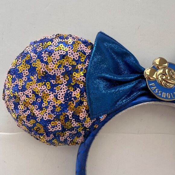 Disney Parks Passholder Exclusive Sequined Mickey Mouse Ear Headband Blue & Gold - Picture 4 of 7